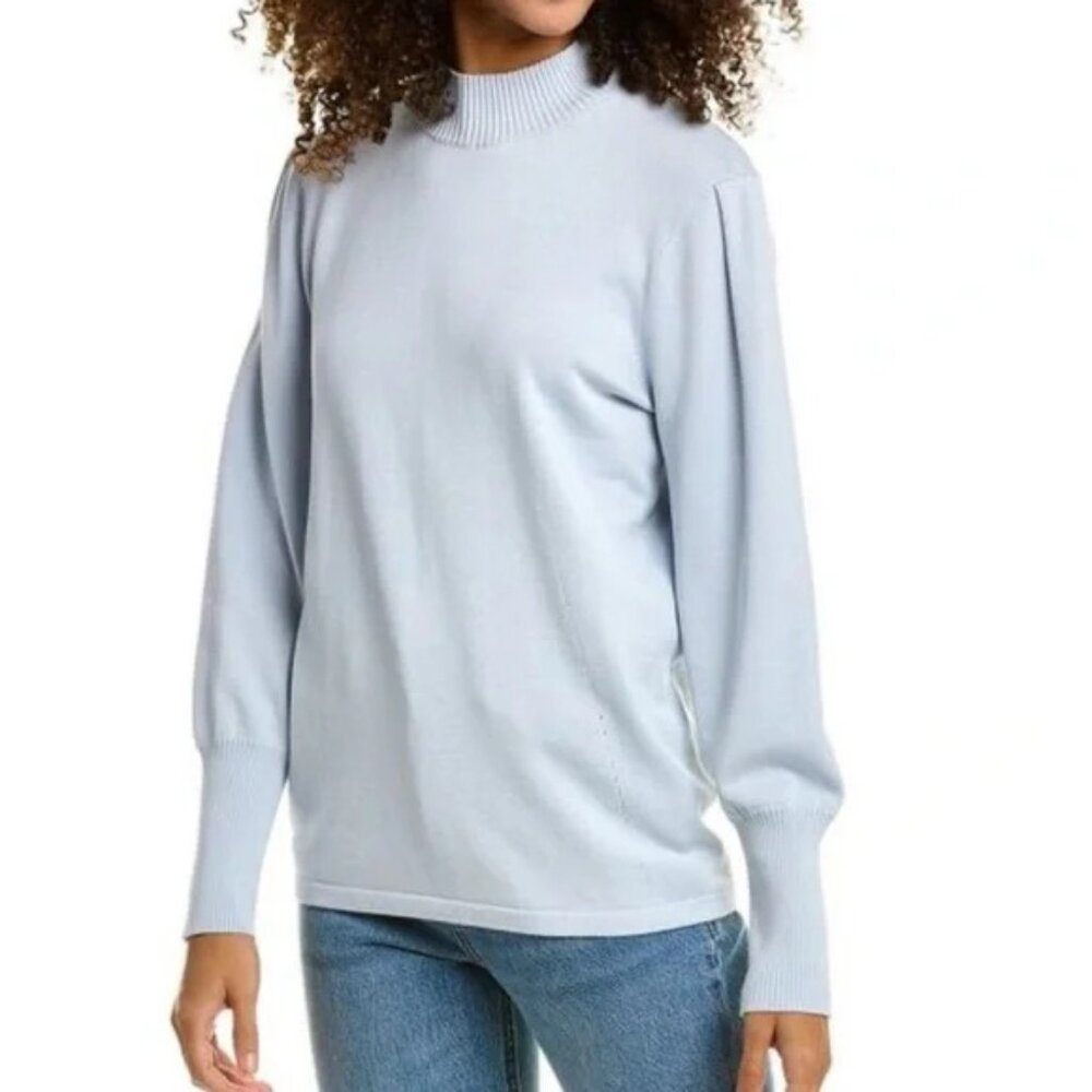 NWT J. McLaughlin Caylia Sweater Size S Whisper‎ Cotton Puff Sleeve Mock Neck
